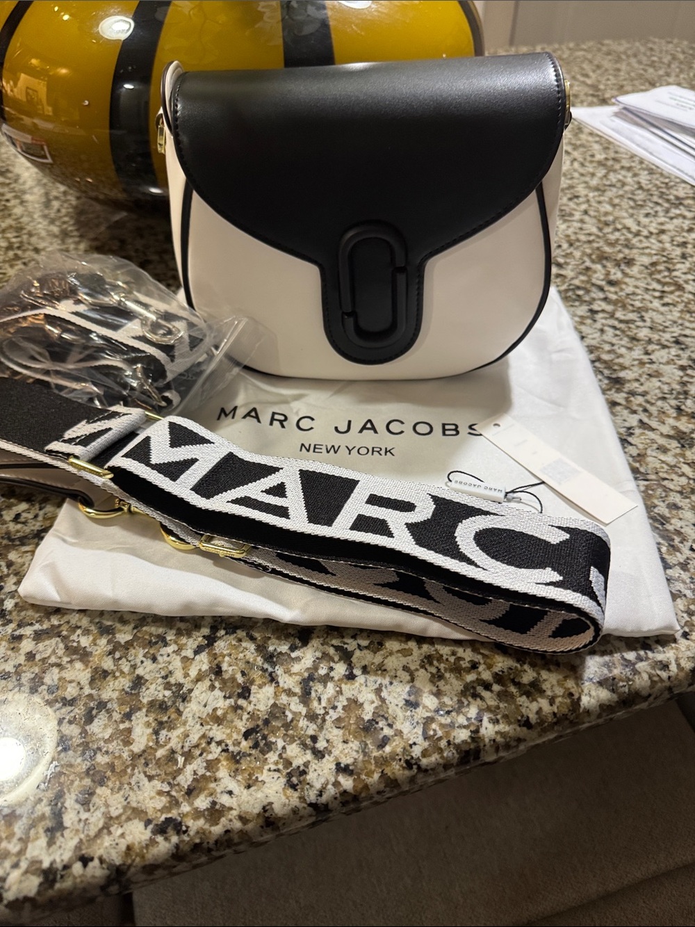 MJ Black and White Saddle Crossbody Bag
